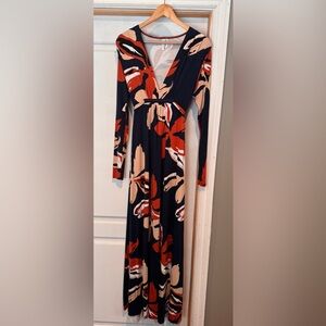 Rachel Pally Navy Maxi Dress with Rust and Cream Floral Print - Women’s Large